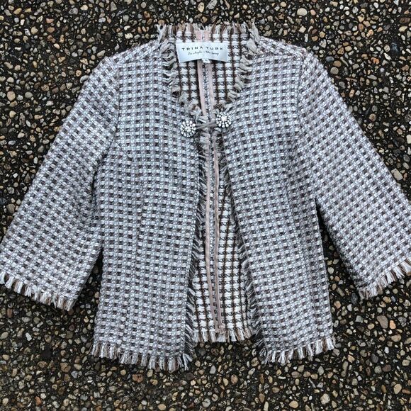 Trina Turk Tweed Fringe Trim Jewel clasp jacket XS - Picture 1 of 7